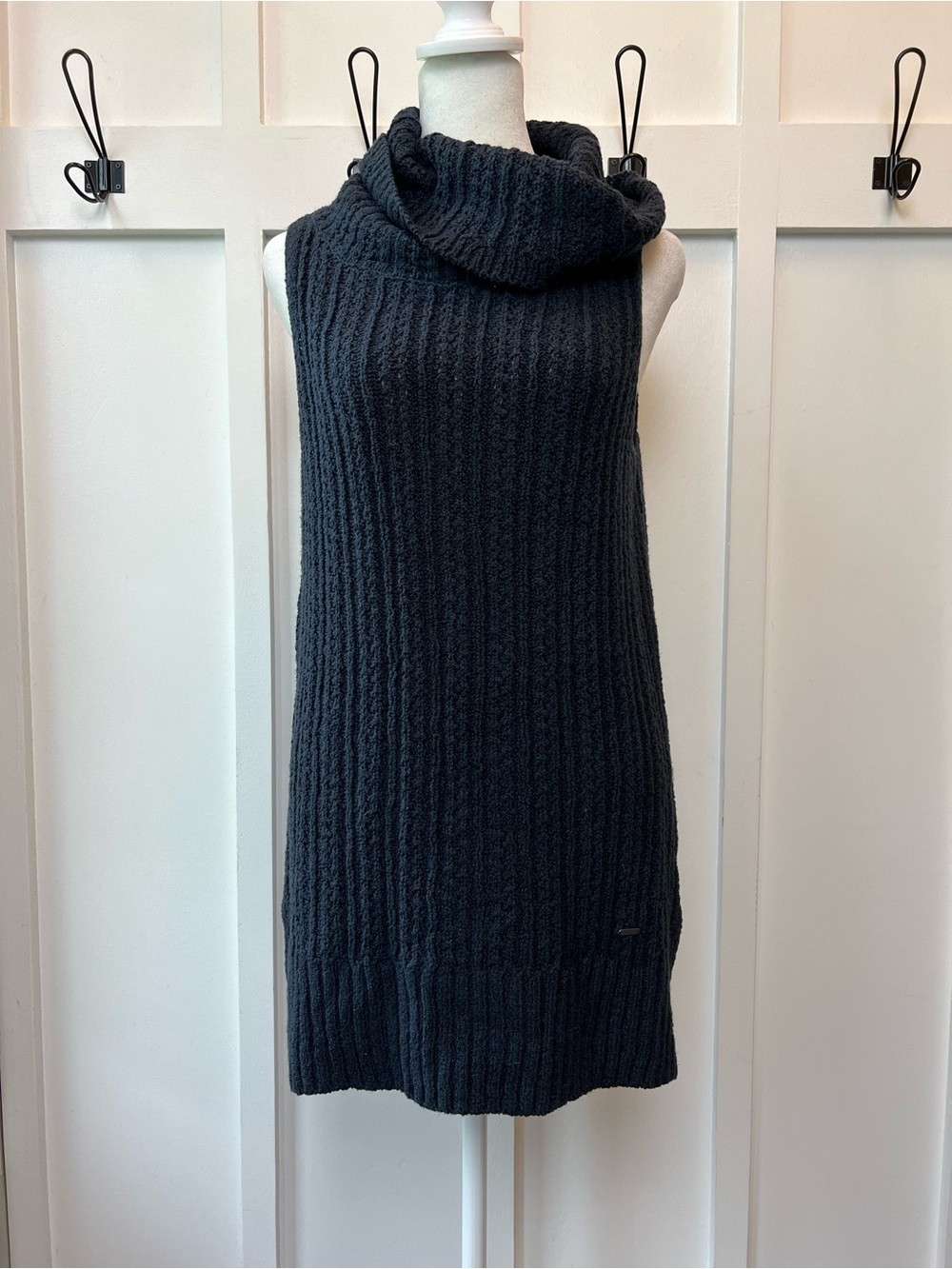 Hollister 2000s Large Open Knit Cowl Neck Tunic Sweater Navy Y2K Layering Fall